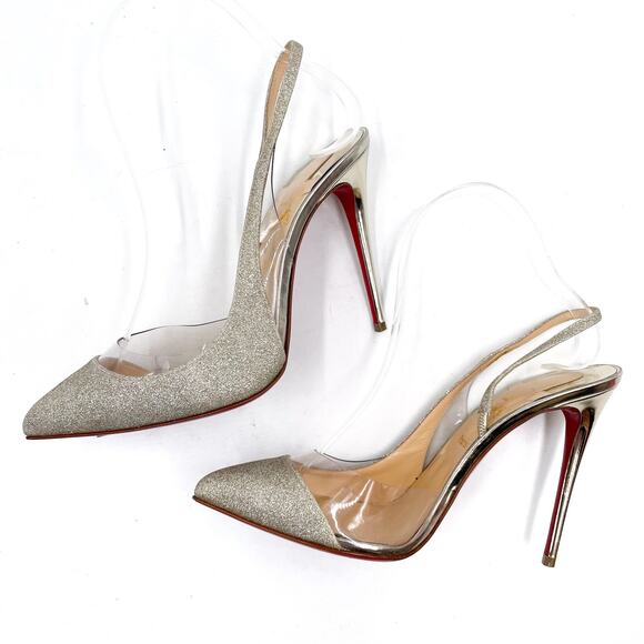 Christian Louboutin Optisexy‎ Glitter Slingback Pumps Silver Heels Sz 37 / 7 - Picture 7 of 10